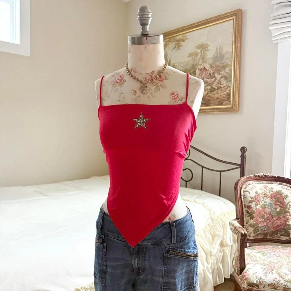 red handkerchief top  Y2K‎ festive LA Movers size medium - Picture 2 of 4
